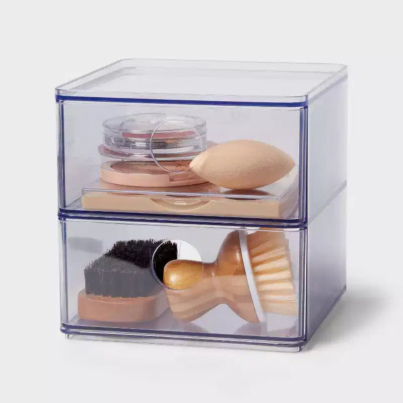 Organizer a cassetto impilabile trasparente con 2 cassetti estraibili