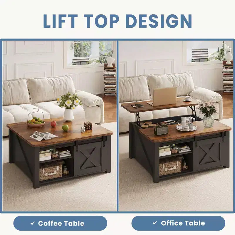 JIONJOY 31.5 Lift Top Coffee Table with Large Hidden Storage, Adjustable Shelves, Farmhouse Square Center Table for Living Room, Small Spaces