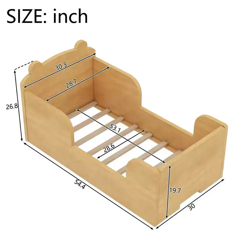 Okak Bear-Shaped Floor Bed for Ages 3-6, Toddler Bed Frame with Safety Fence, Cute Animal-Shaped Kids Bed