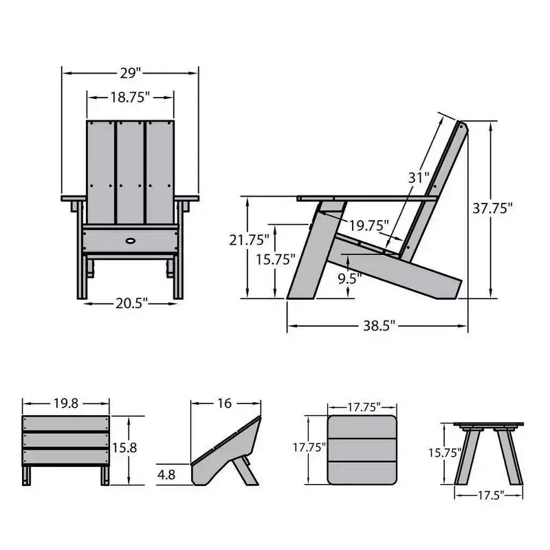 Italica 3pc Set with Modern Adirondack Chair, Side Table & Folding Ottoman - Rustic Red - highwood: Weather-Resistant, 12-Year Warranty