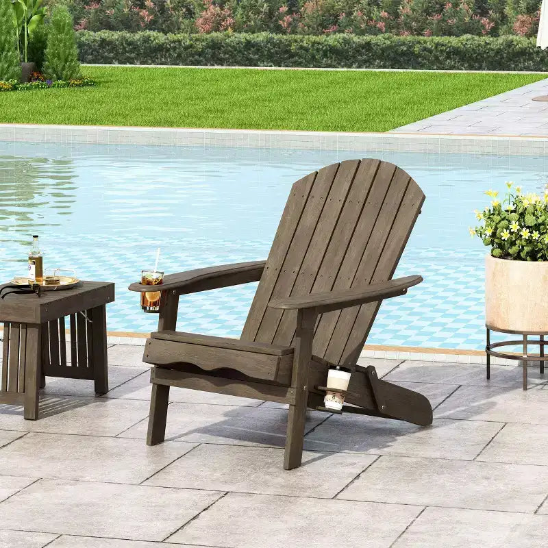 Bellwood Outdoor Acacia Wood Folding Adirondack Chairs Gray - Christopher Knight Home: Weather-Resistant Patio Accent Chair with Cup Holder