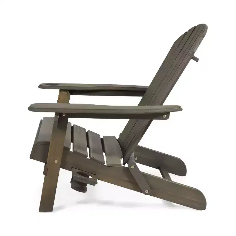 Bellwood Outdoor Acacia Wood Folding Adirondack Chairs Gray - Christopher Knight Home: Weather-Resistant Patio Accent Chair with Cup Holder