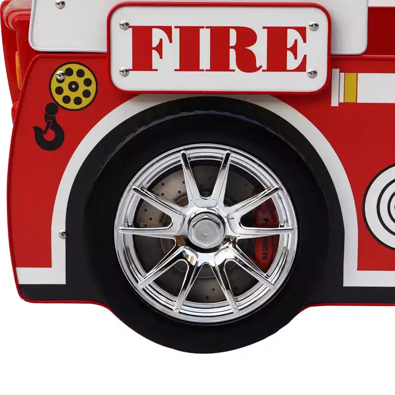 GDFStudio Juna Twin Size Fire Truck Bed with LED Light