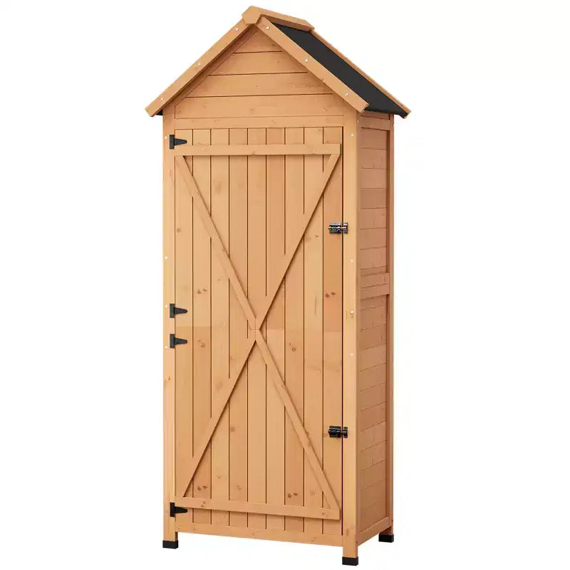 Waterproof Wooden Outdoor Tool Cabinet  Lockable Double Doors, 3 Adjustable Shelves & Sloped Roof  Space-Saving Storage for Patio, Yard or Lawn