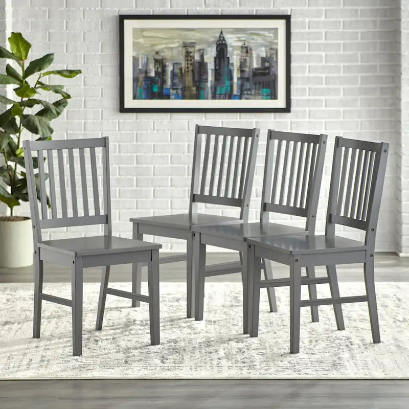 Set of 4 Solid Wood Slat-Back Dining Chairs, Sturdy Frame, Classic Design, Easy Assembly