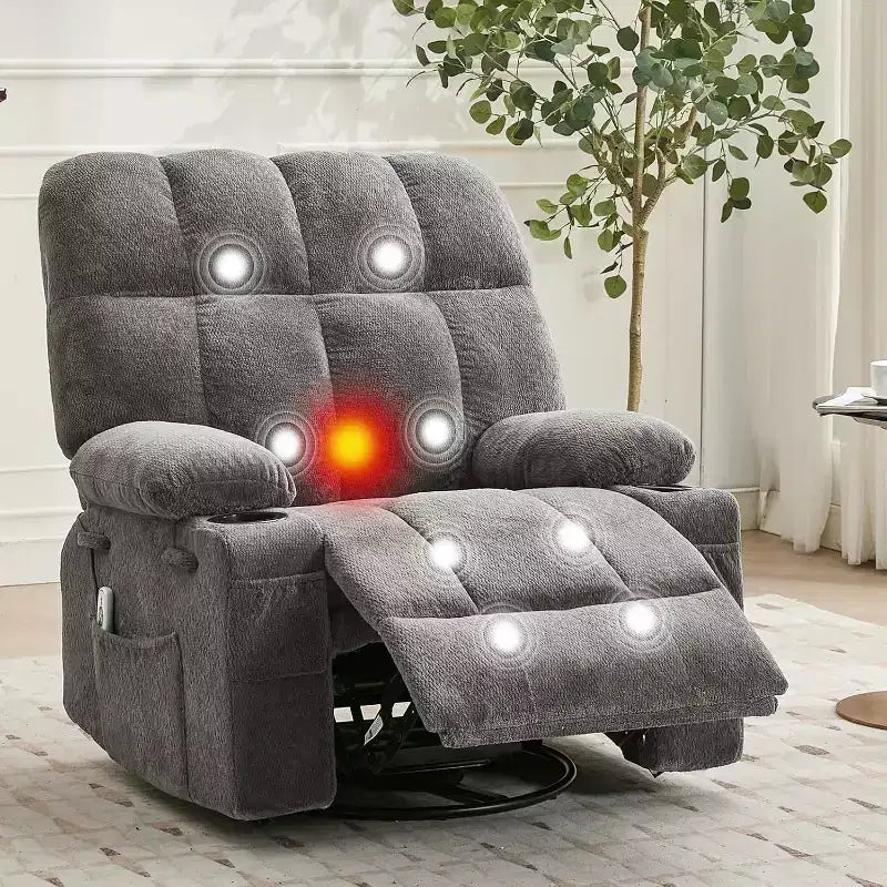 Oversized Recliner Chair for Adults, Manual Swivel Rocker Sofa, Side Pockets & Cup Holders for Big and Tall Persons, Living Room