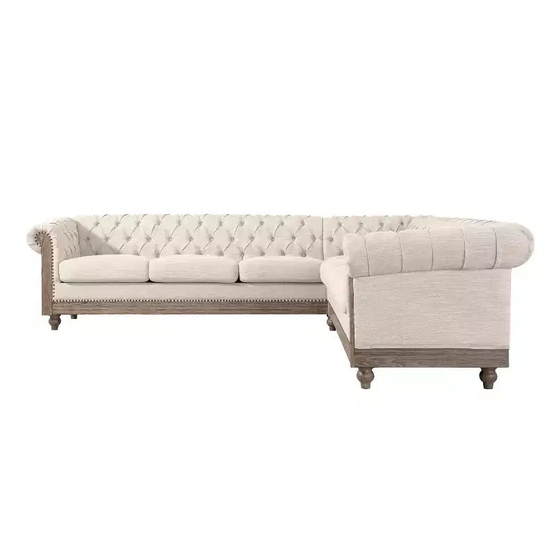 Mirod Large Retro Sectional Sofa with Wooden Legs, Comfortable Modular Design for Living Room, Lounge, and Family Spaces