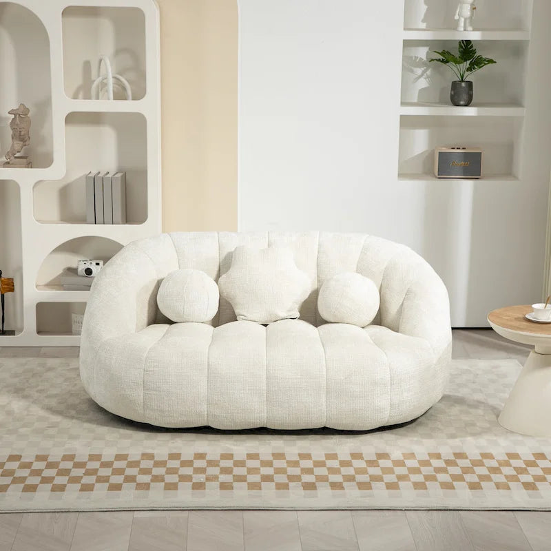 White 63.78  Chenille Upholstered Lounge Chair with High Density Foam