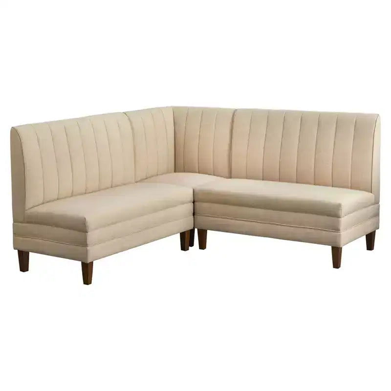 Lifestorey 4pc Kerrington Channel Back Banquette Dining Set Walnut/Cream: Linen-Look Fabric, Pedestal Table