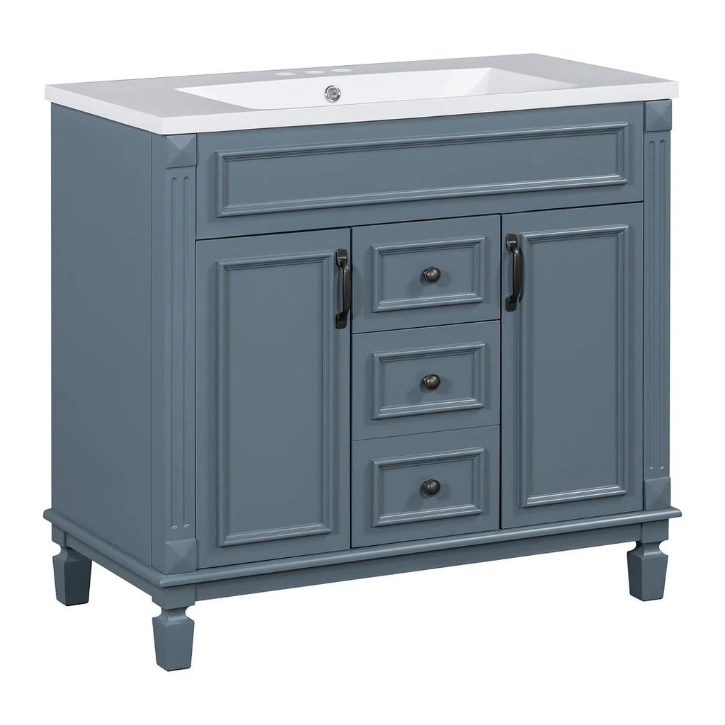36'' Modern Bathroom Vanity with Top Sink and Mirror Cabinet,2 Doors and 2 Drawers