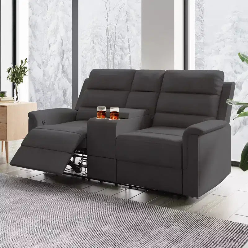 Beige/Gray Tech Fabric Reclining Loveseat Sofa, 2-Seat, Adjustable Backrest & Footrest