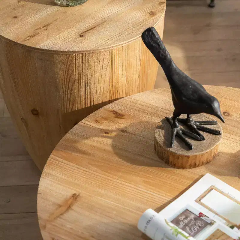 Retro round storage coffee table, made of wood, suitable for living room, dining room or office.