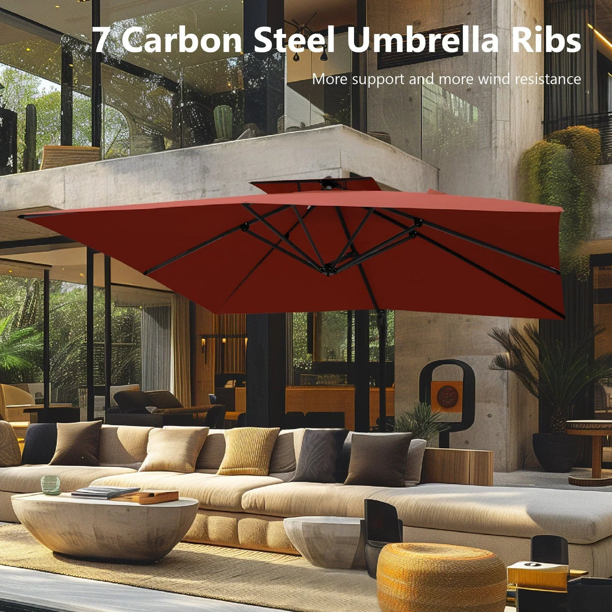 MAISON ARTS 12 FT Automatic Hydraulic Cantilever Umbrella Aluminum Pole 360 Degree Rotation