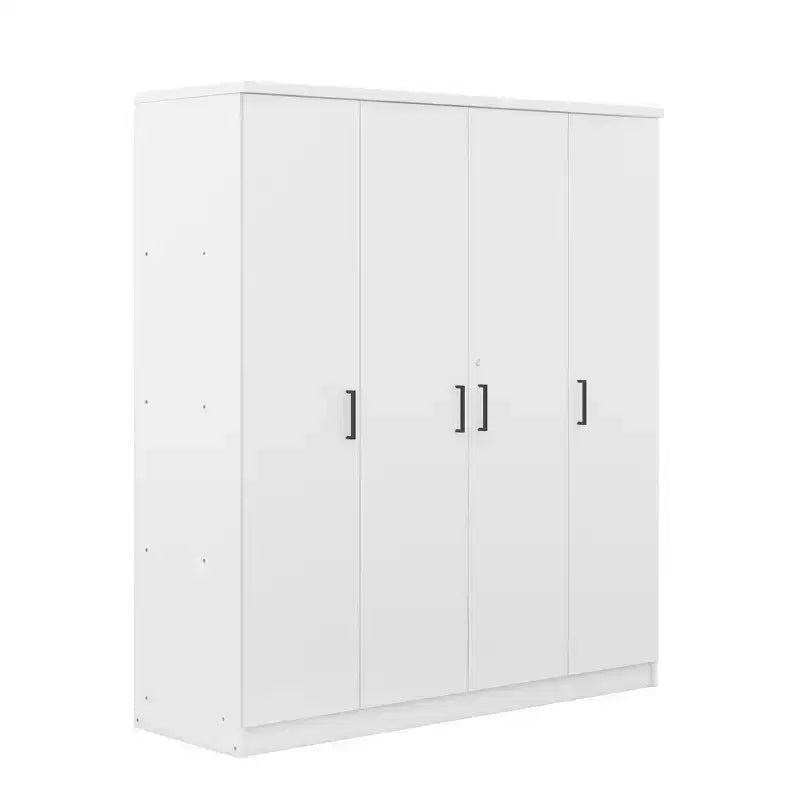 Wood 4-Door Wardrobe Armoire with Hanging Rod, 1-Drawer and Storage Shelves