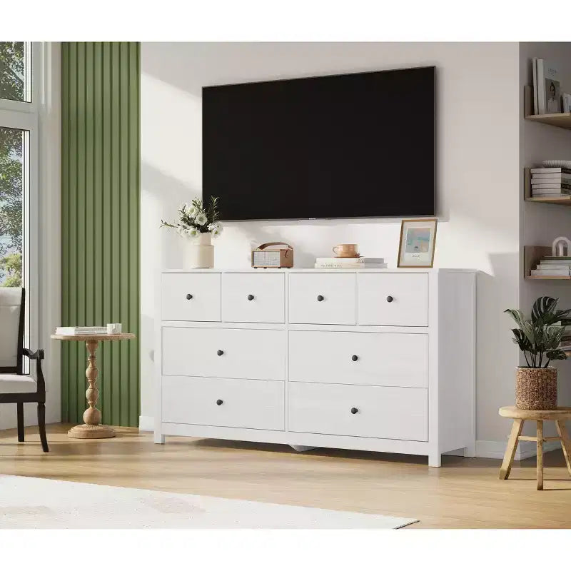 Modern 8-Drawer Dresser for Bedroom, Wide Wood Chest of Drawers with Deep Storage, Freestanding Organizer Cabinet Furniture for Living Room
