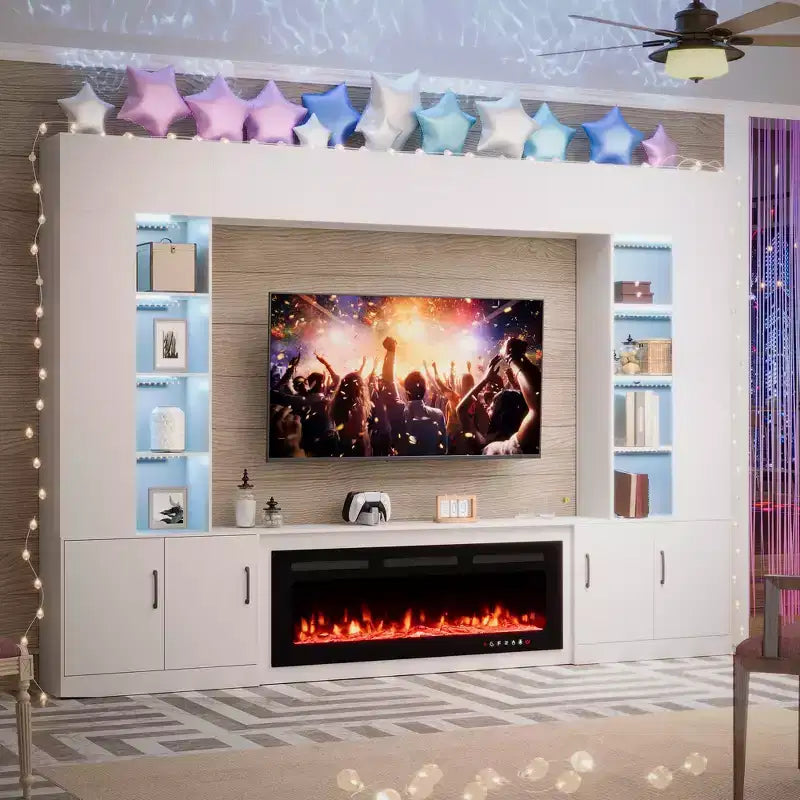 EROMMY 112Large Wall Unit Entertainment Center With Fireplace And LED Lights
