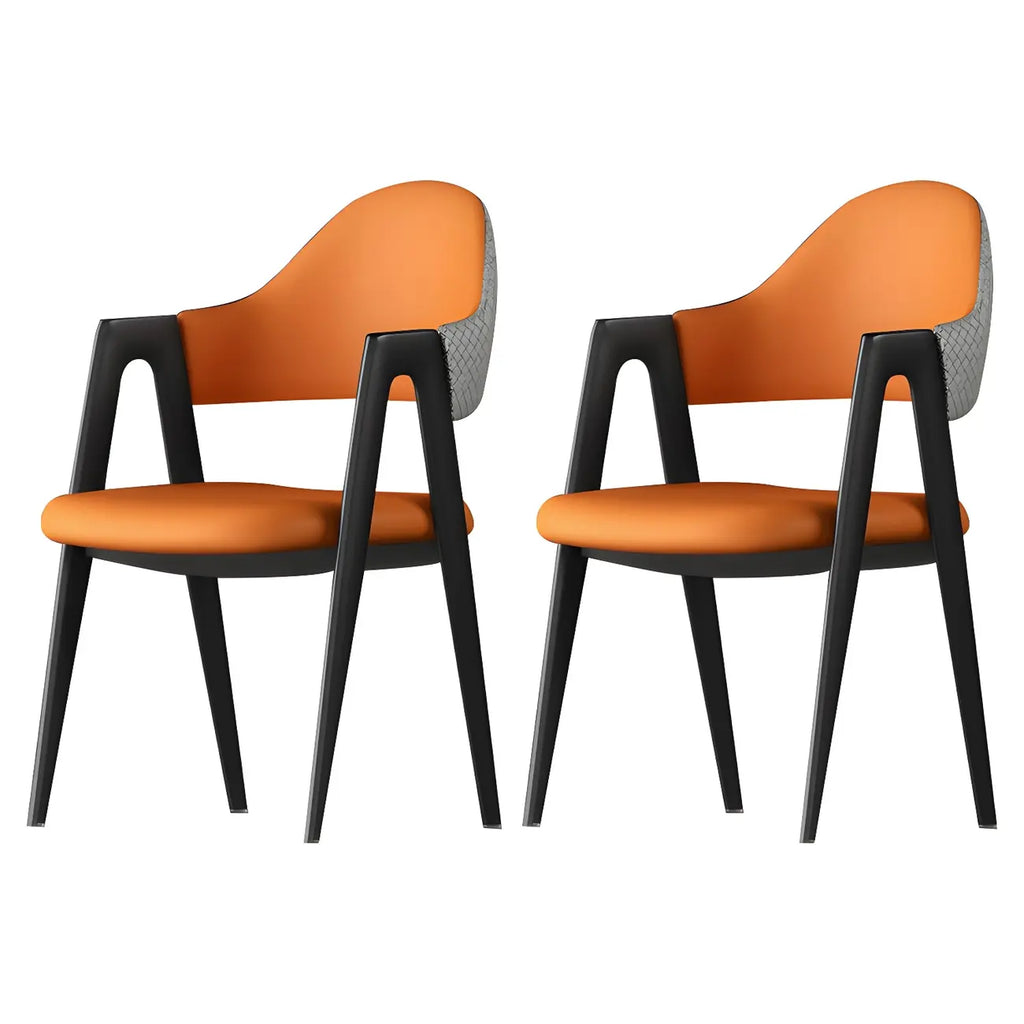 Modern Leather Curved Open Back Arm Dining Chair