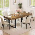 Zevemomo 63-78.7 Expandable Dining Table, 6-10 Rectangular Kitchen Table with Metal Track, Tapered U-Shaped Legs for Dining Room, Office-Brown