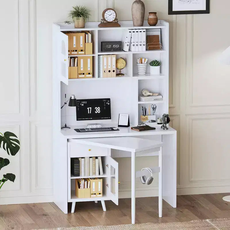 Okak Modern Home Office Wooden Computer Desk with Desktop/Chair & Bookshelf,Teens Student Storage Writing Desk for Study,Office