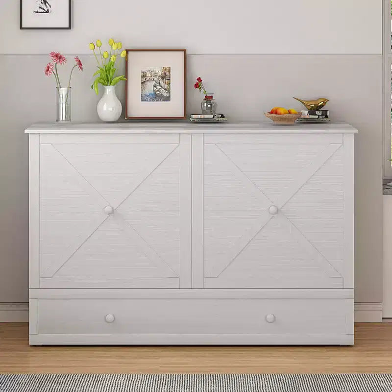 Mjkone Murphy Bed Queen,Cube Cabinet Chest Bed with Charging Station&Storage Space