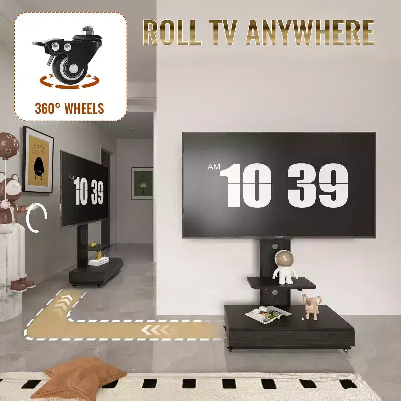 Meuble TV pour téléviseurs de 32 à 75 pouces, Chariot TV mobile à hauteur réglable avec tiroir et roulettes pour salon, chambre, bureaux -ModernLuxe