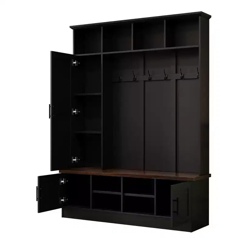 Entryway Hall Tree With Shoe Bench, Multifunctional Coat Rack with 6 Hook,Wood Hallway Coat Hanger with Shoe Storage for Entryway Living Room