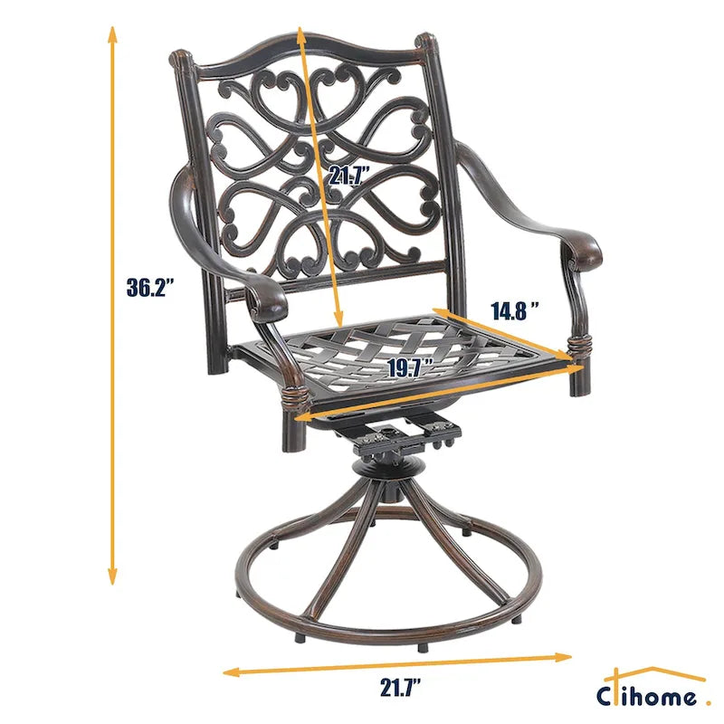 5-Piece Cast Aluminum Patio Dining Set with 4 Swivel Chair