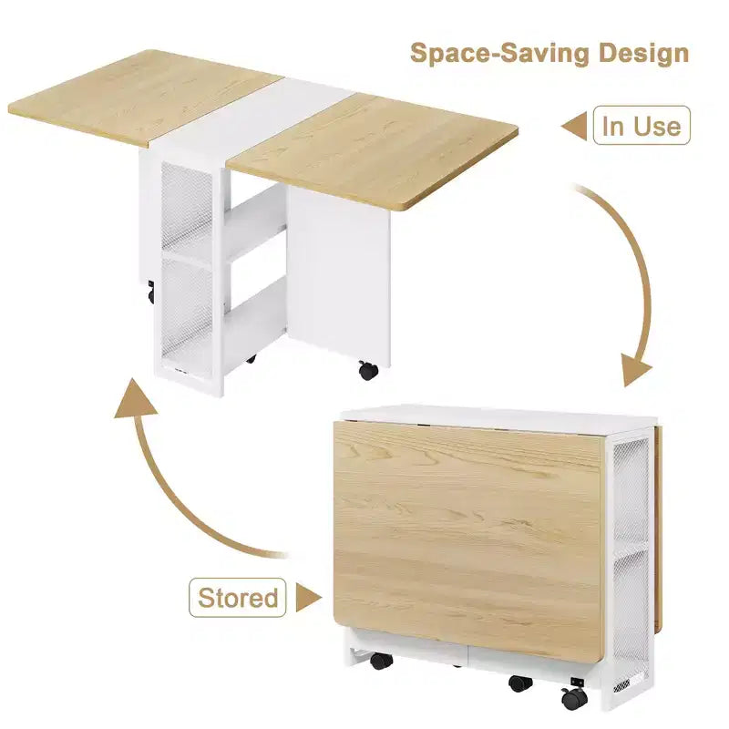 Table à manger pliante pour cuisine, table à manger peu encombrante, table de cuisine à rallonges avec 6 roulettes pour petits espaces