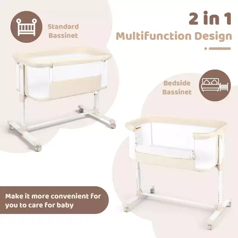 Baby Bassinet with Wheels 鈥?Beige / Gray / Pink, Bedside Sleeper, for 1 Baby