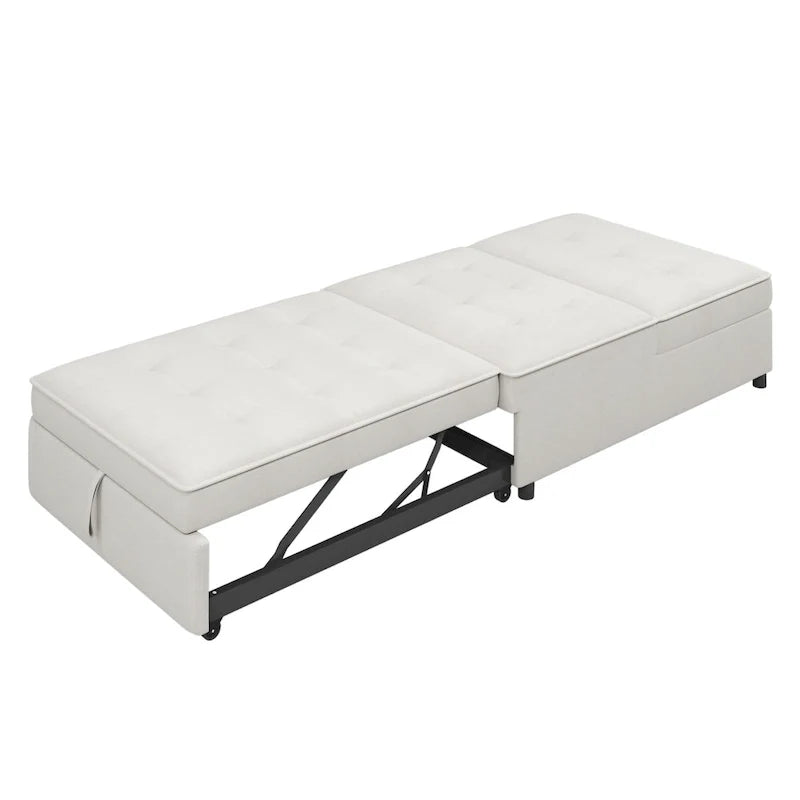 72.5 Linen 4-in-1 3-Seater Sleeper Sofa with 5-Level Adjustable Backrest And Storage Pocket