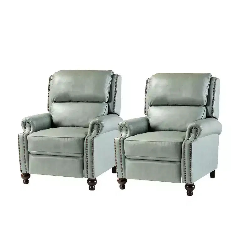 Ensemble de 2 fauteuils inclinables modernes en cuir véritable Elisabete avec garniture cloutée vintage pour salon et chambre à coucher | ART OF LIVING DESIGNS