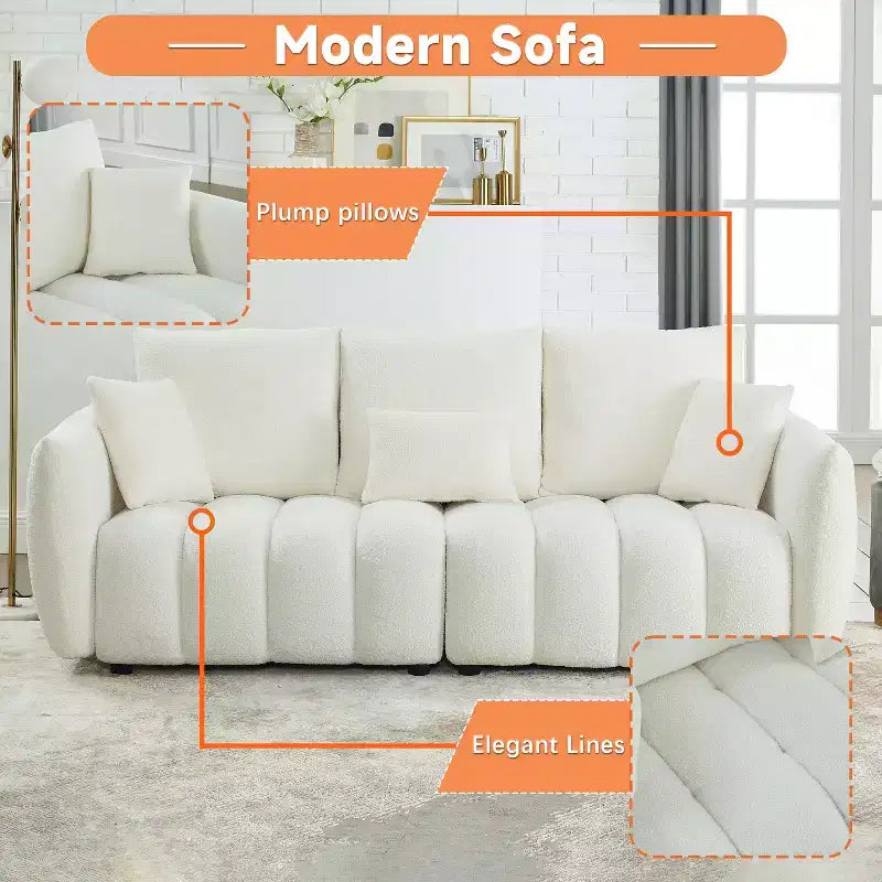 GDFStudio Alanna 79.5 Modern Teddy Fabric Upholstered 3-Seater Sofa with Pillows