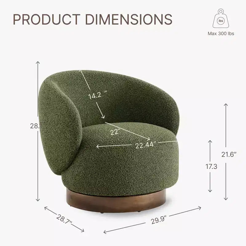 Spruce&Spring Upholstered Swivel Accent Barrel Chair with Wood Base