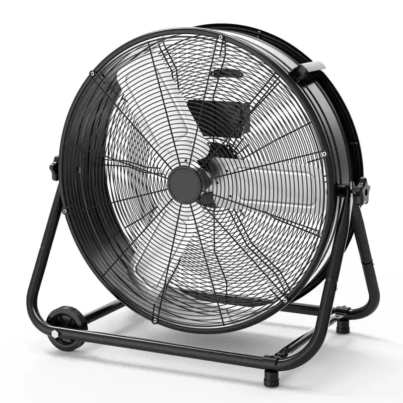 Floor Fan, Industrial Fan - 24 Inch Heavy Duty Drum Fan with 4 Speeds, Metal Air Circulator for Warehouse, Workshop, Garage, Factory, Basement