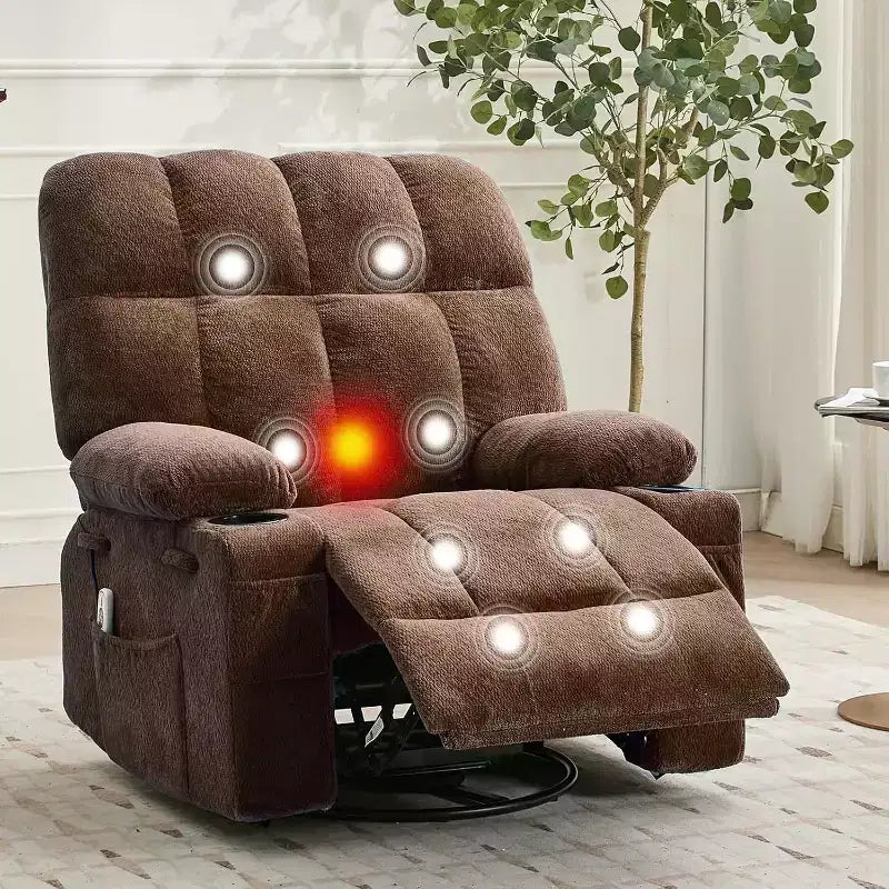 Oversized Recliner Chair for Adults, Manual Swivel Rocker Sofa, Side Pockets & Cup Holders for Big and Tall Persons, Living Room
