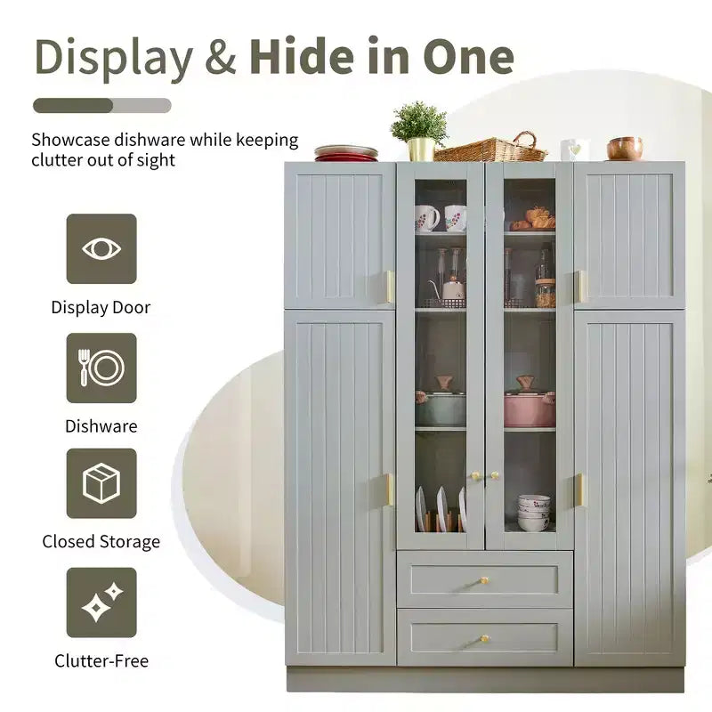 Whisen 71''H Freestanding Kitchen Storage Pantry, Large Dining Storage Cabinet Cupboard Sideboards With 6 Doors, Adjustable Shelves