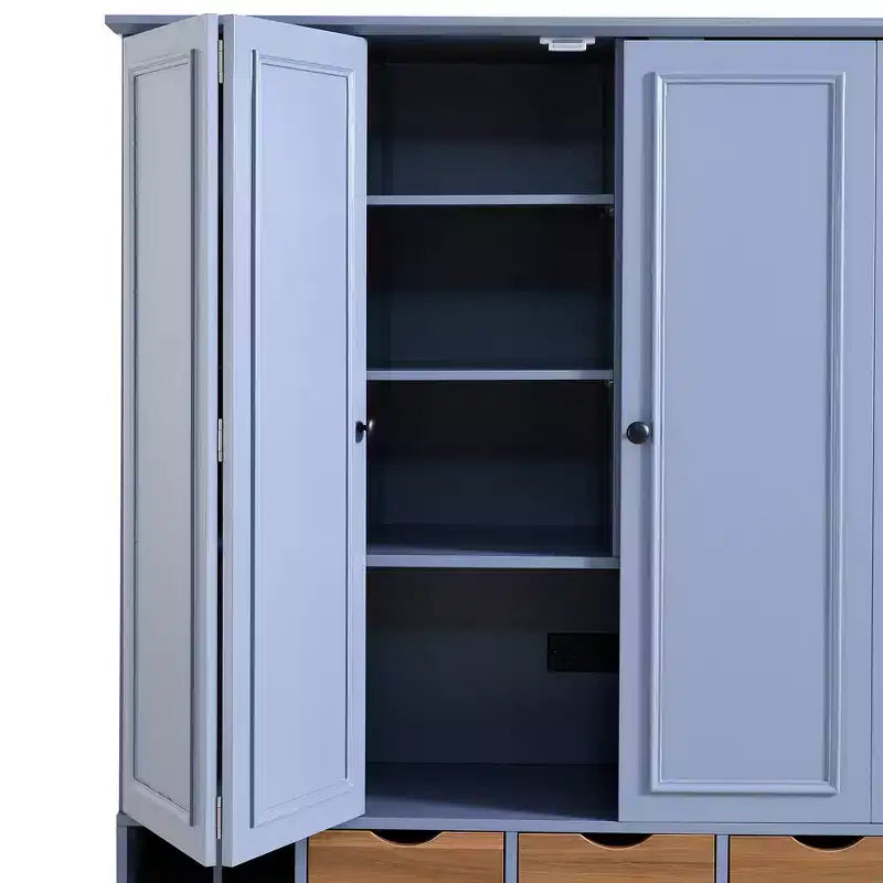 Whisen 71'' Tall Freestanding Kitchen Pantry, Large Dining Storage Cabinet Cupboard Sideboards With 4 Foldable Doors, Shelves, Wine Racks