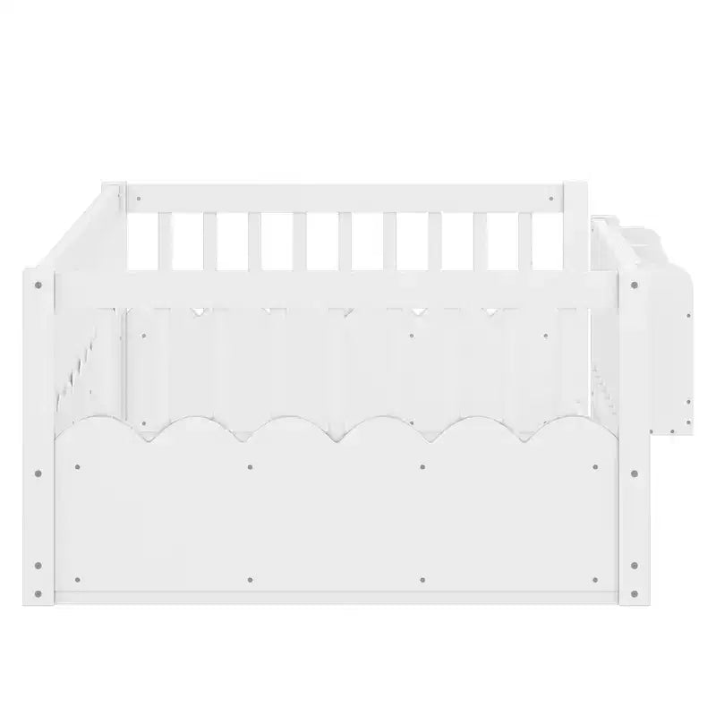 Bellemave Kids Floor Bed with Heightened Fence and Bookshelf, Wooden Twin Montessori Bed Frame for Girls Boys