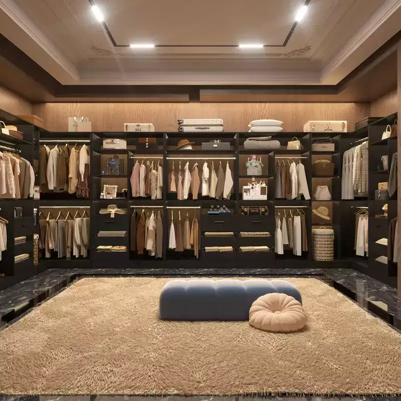 Besiost Set of 3 Corner Closet System with Tower Shelves and Drawers, Freestanding Closet Organizer with Hanging Rods