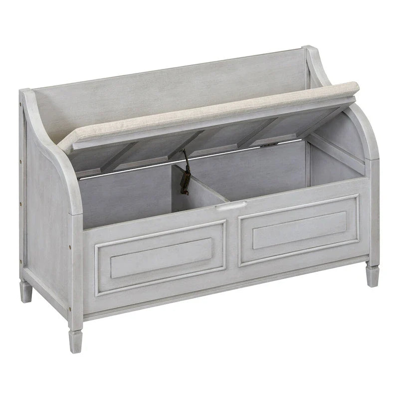 Rustic Solid Wood Entryway Storage Bench with Safety Hinge