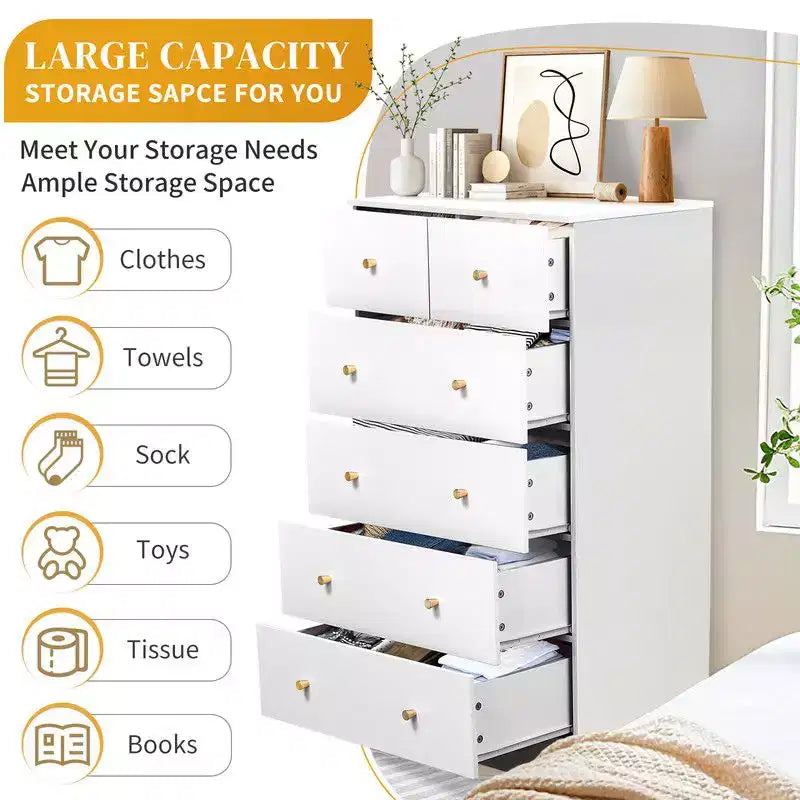Karl Home 6-Drawer Large Dresser for Bedroom and Chest of Drawers with Sturdy Construction Wood Storage Organizer for Closet In white