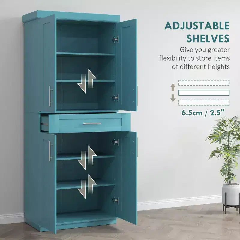 Modern Kitchen Pantry Freestanding Cabinet Cupboard with Doors and Drawer, Adjustable Shelving