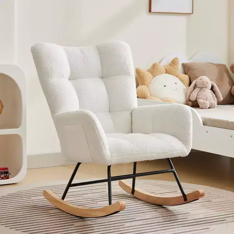 Fauteuil à bascule pour chambre d'enfant, Fauteuil à bascule pour salon pour l'allaitement, Fauteuils d'appoint confortables pour chambre à coucher, Fauteuils rembourrés en peluche Teddy pour l'intérieur