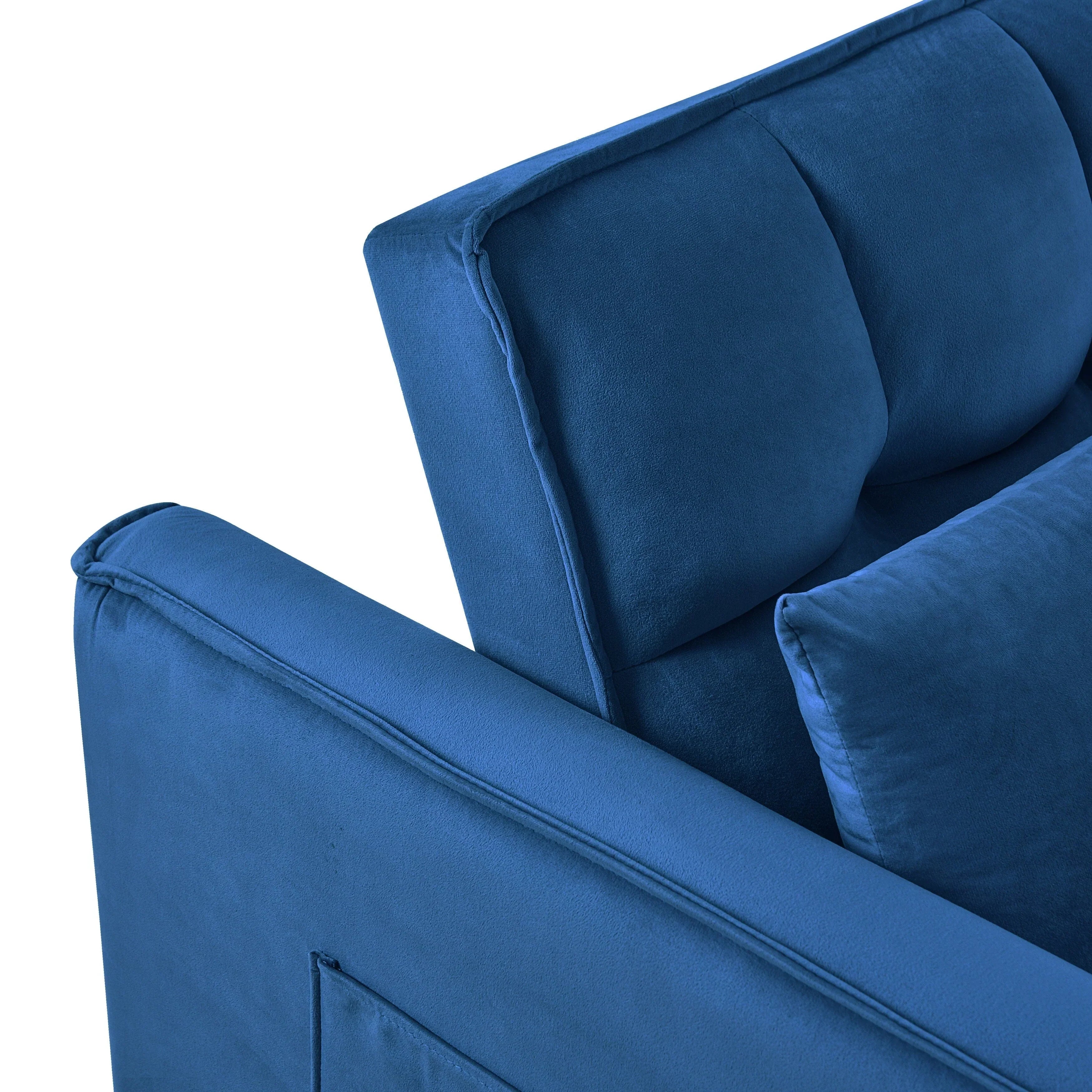 Modern Pull-Out Couch Bed, 3-in-1 Sleeper Sofa with Adjustable Backrest, Velvet Loveseat, Pillows & Side Pockets