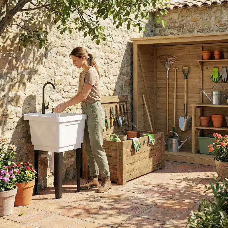 Portable Utility Sink Laundry Tub, Freestanding Laundry Sink with Faucet Soap Dispenser Hoses