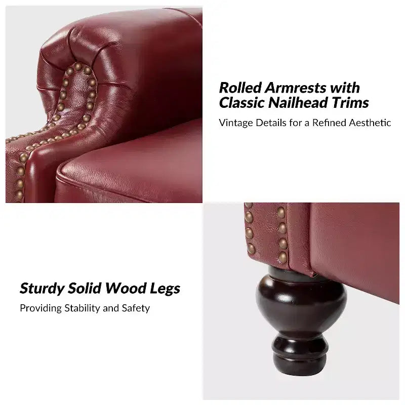 Set of 2 Elisabete Modern Wingback Genuine Leather Recliner with Vintage Nail Head Trim for Living Room and Bedroom| ART OF LIVING DESIGNS