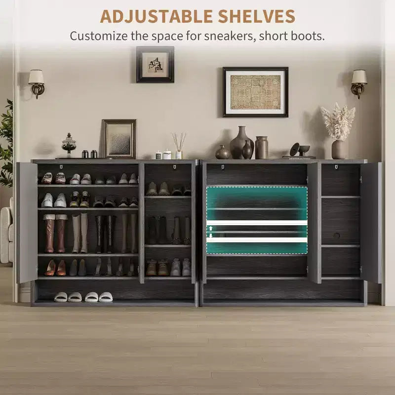 Shoe Cabinet with Fluted Door, Adjustable Shelves for Entryway Living Room