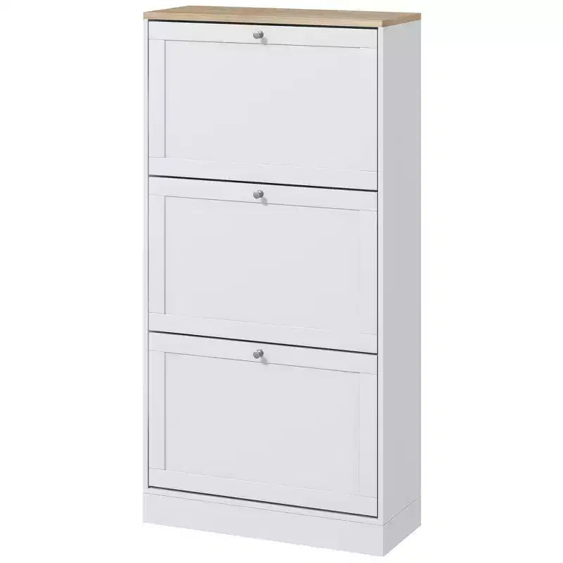 HOMCOM Narrow Shoe Storage Cabinet for Entryway with 3 Flip Drawers and Adjustable Shelves, Shoe Rack Organizer for 12-18 Pairs of Shoes