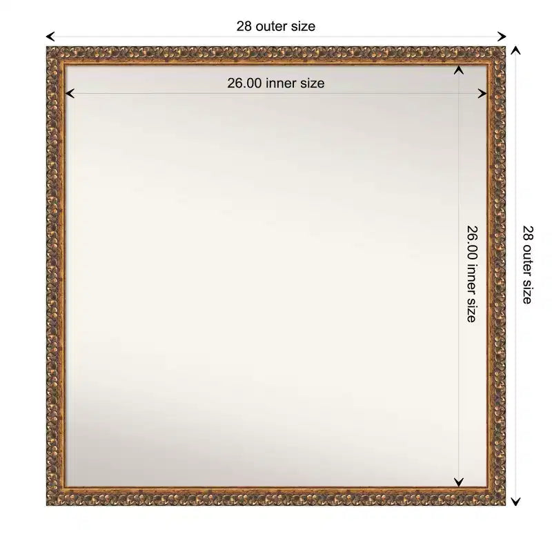 Specchio da parete quadrato da 28" x 28" – Cornice in legno bronzo antico