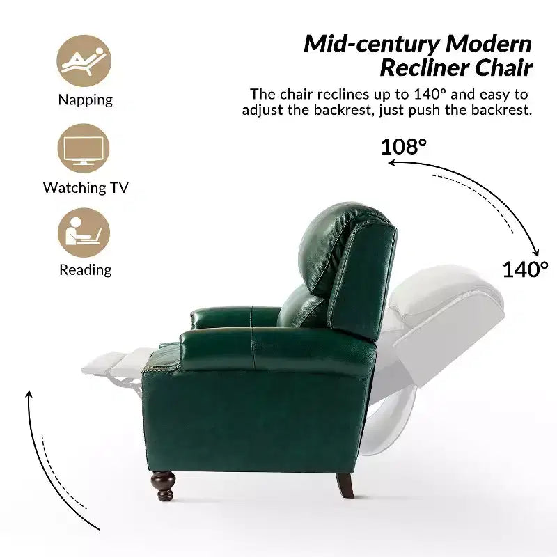 Set of 2 Elisabete Modern Wingback Genuine Leather Recliner with Vintage Nail Head Trim for Living Room and Bedroom| ART OF LIVING DESIGNS